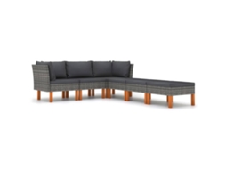 Maison Exclusive - 6 Pcs Conjunto Lounge De Jardim C/ Almofadões Vime Pe Cinzento