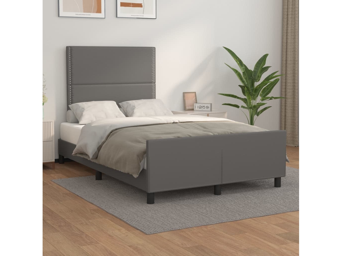 Vidaxl Estrutura Cama C/ Cabeceira 120x200cm Couro Artificial Cinzento