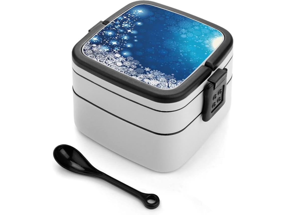 Marmita Bento De 1000ml Com Estampa Floco Neve Azul, Dupla Camada, Empilhável, À Prova De Vazamentos, Com Colher