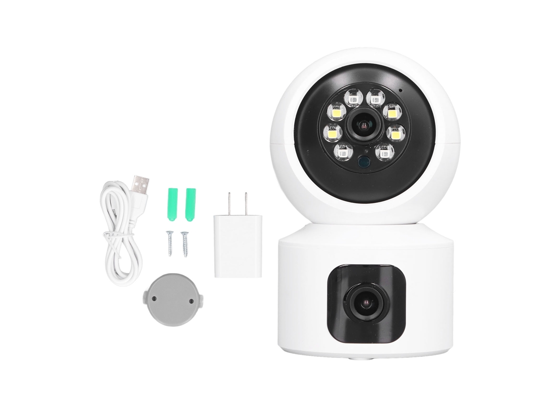 Câmera de monitoramento com lentes duplas 1080p HD, sem fio, controle remoto, indoor, 100-240V