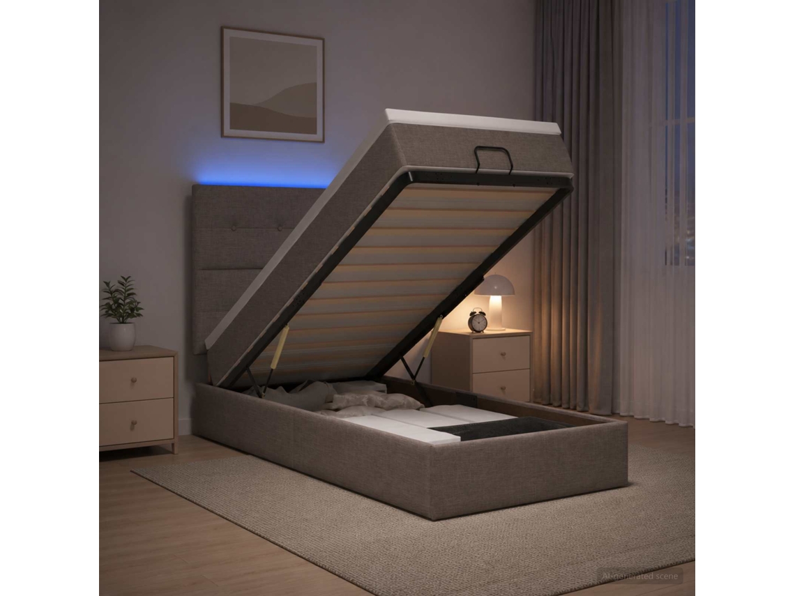 Vidaxl Cama Ottoman Com Colchão E Led Cinzento-acastanhado 80 X 200 Cm