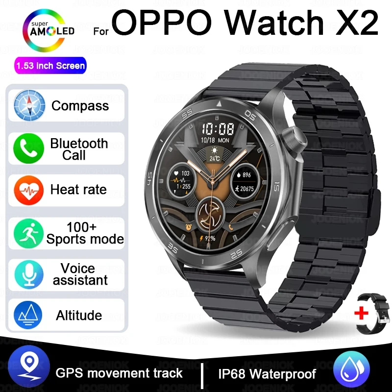 Relógio Inteligente com Tela Amoled de Alta Definição, Gps, Ideal para Esportes Ao Ar Livre e Atividades Físicas. MDUG (preto e Aço)