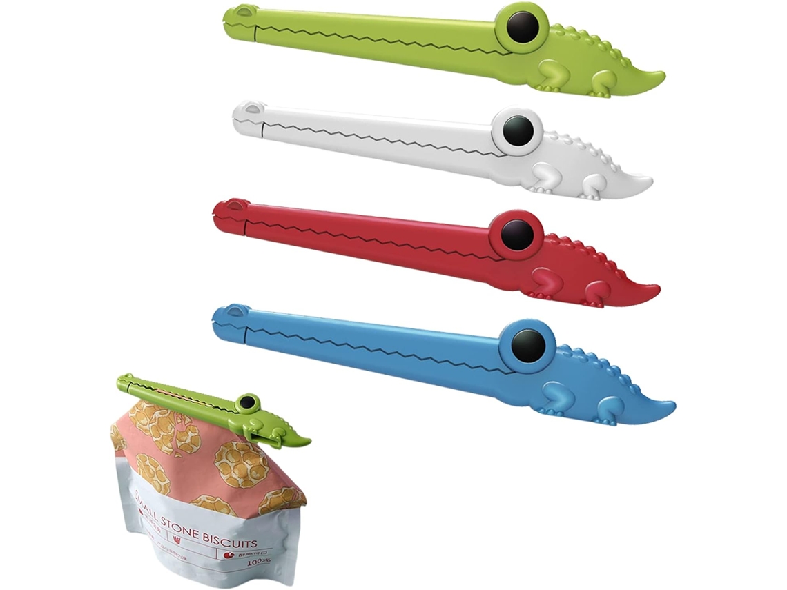 Conjunto de 4 Clipes Vedantes Plástico 100% Herméticos Com Formato Crocodilo Para Doces, Salgadinhos E Aveia No Halloween