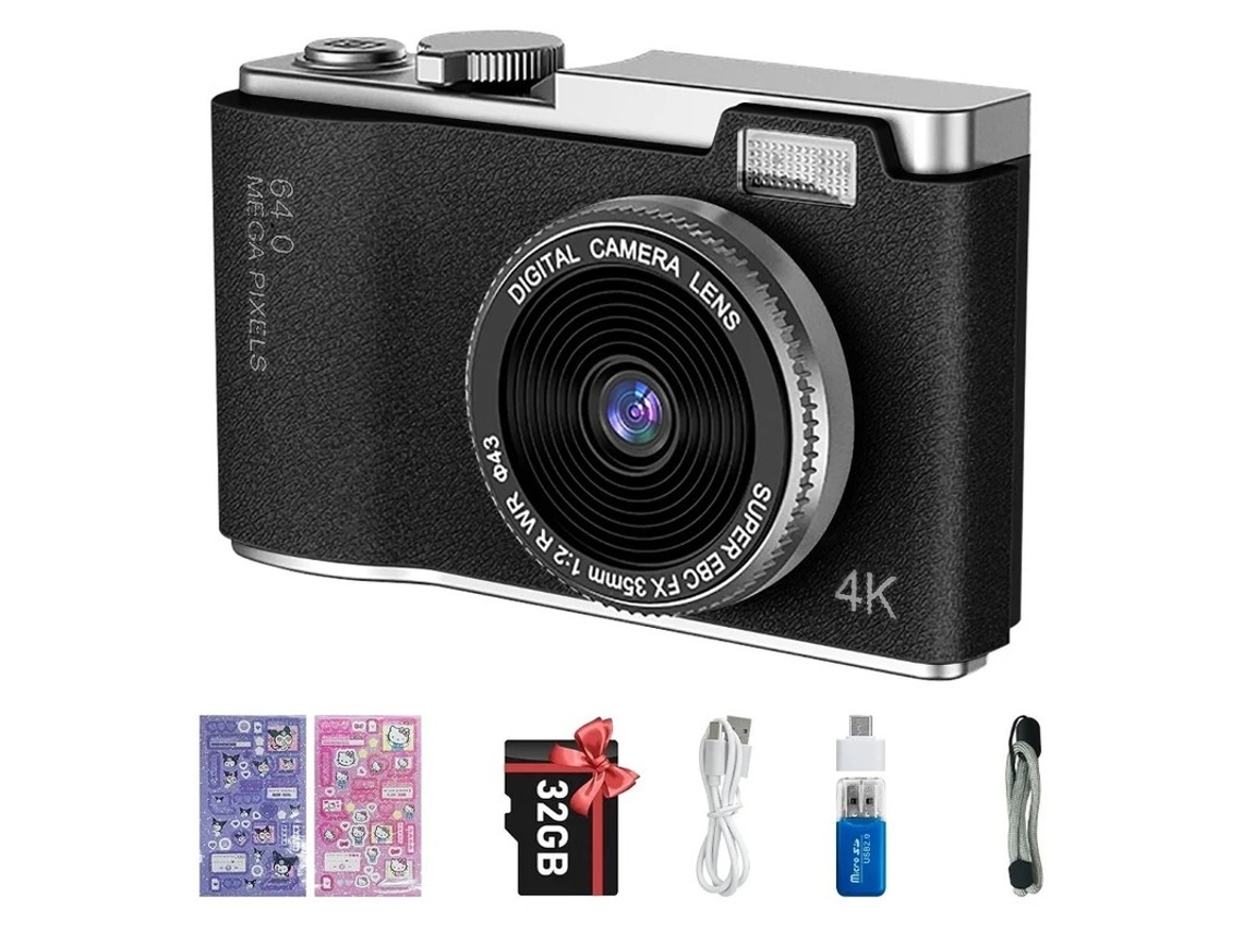 32g Mini Câmera Digital Compacta 4k Hd De 24 Polegadas Em Tecido Preta