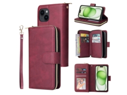 Capa Para Iphone 15 Plus Pele Sintética Com Porta-cartões Vermelho