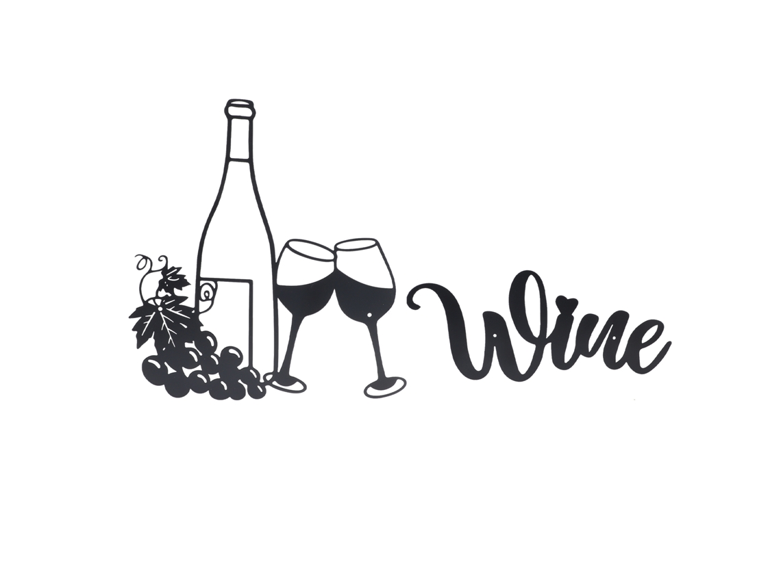 Decoração de parede de vinho moderna em metal artesanal oco para sala e cozinha preta | S/MARCA