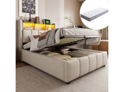 Cama Estofada Linho Bege 90x200 Cm