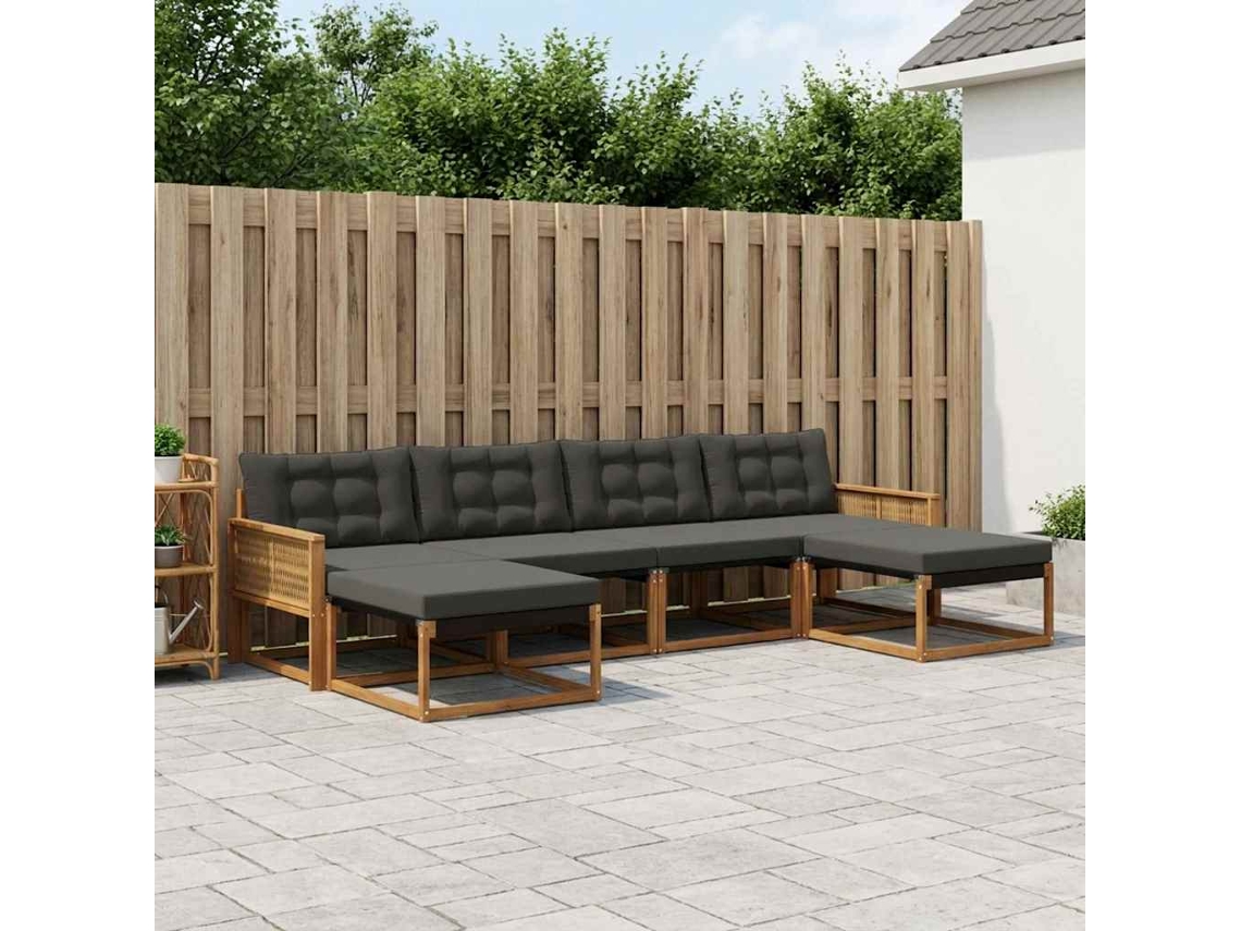Vidaxl Conjunto De Sofás Para Exterior 6 Unid. Natural E Preto