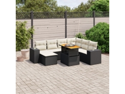Vidaxl 8 Pcs Conjunto Sofás De Jardim Com Almofadões Vime Pe Preto
