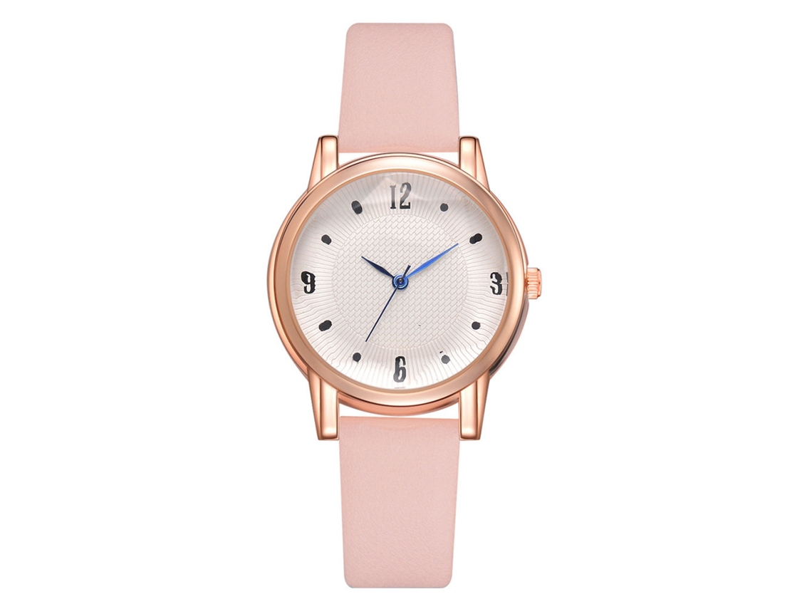 Relógio de Pulso Feminino Disu Clássico de Quartzo com Pulseira de Couro Pu Rosa