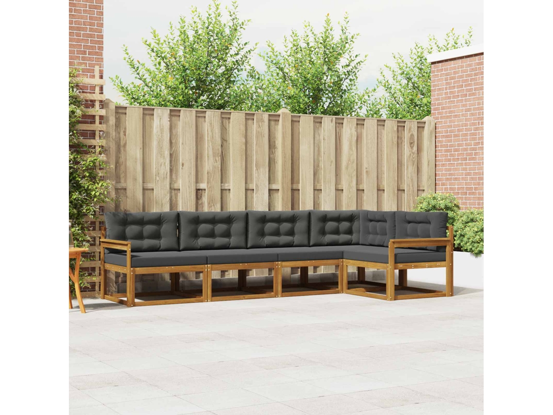 Vidaxl Conjunto De Sofás Para Exterior 5 Unid. Natural E Antracite