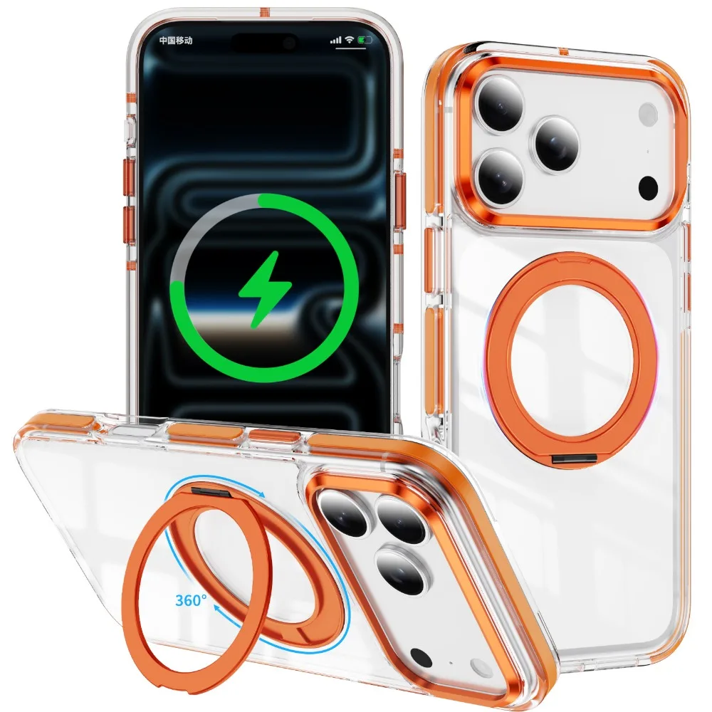 (laranja, Iphone Air) Capa Magnética Para Celular Com Suporte Giratório De 360° E Proteção Contra Quedas Com Airbag.