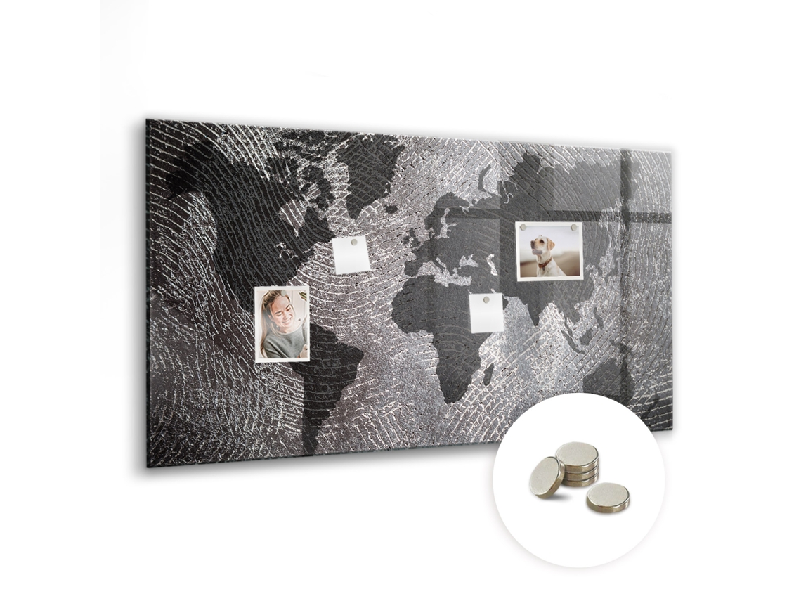 Quadro Magnético De Parede Mapa Mundi De Concreto Para O Escritório Espelharte (120x60 Cm)