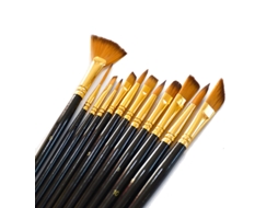 Conjunto De 12 Pincéis Para Óleo E Aquarela, Pontas De Nylon, Cabos Curtos De Madeira.