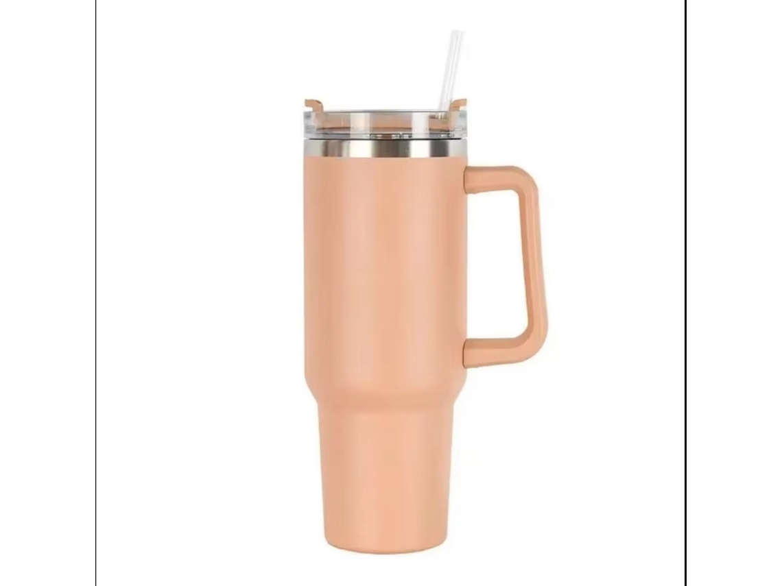 Caneca Térmica de Viagem com Parede Dupla , 1200 Ml (40 Oz), com Alça e Canudo. MDUG (amarelo Gengibre)