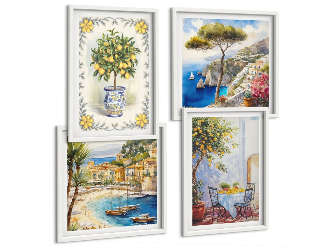 Composição De Quadros Vistas Florais Pitorescas Espelharte (4 Peças)