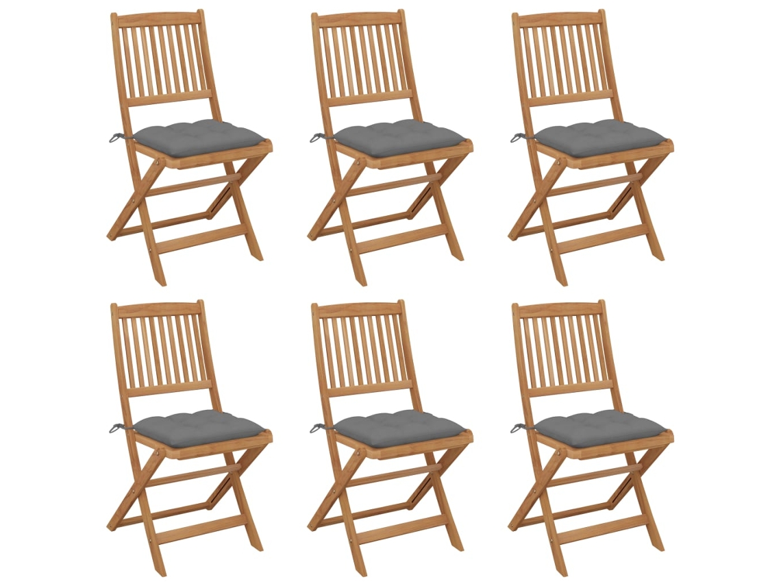 Cadeiras Dobráveis Jardim C/ Almofadões 6 Pcs Acácia Maciça Dkd Home Decor