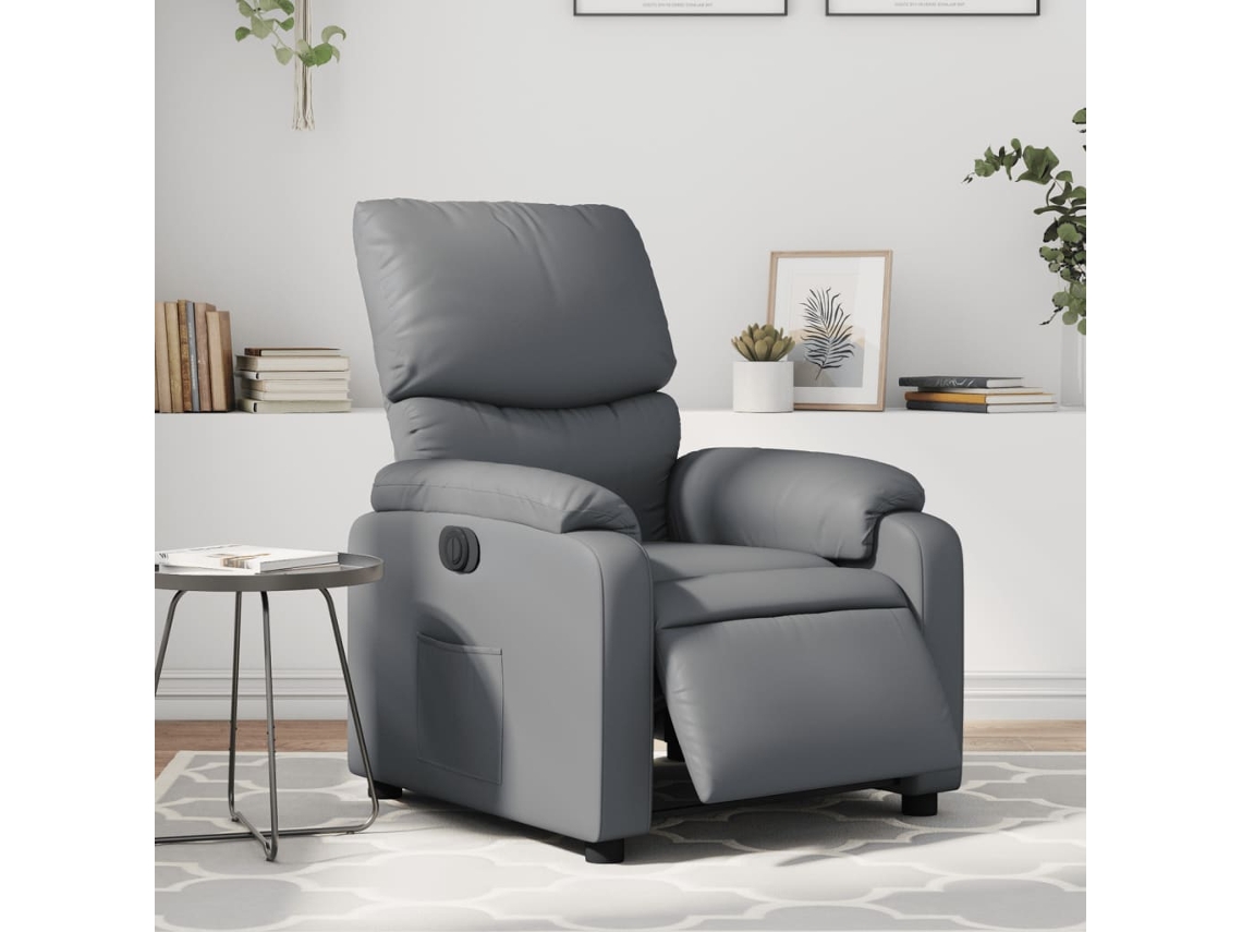 Vidaxl Poltrona Reclinável Elétrica Couro Artificial Cinzento