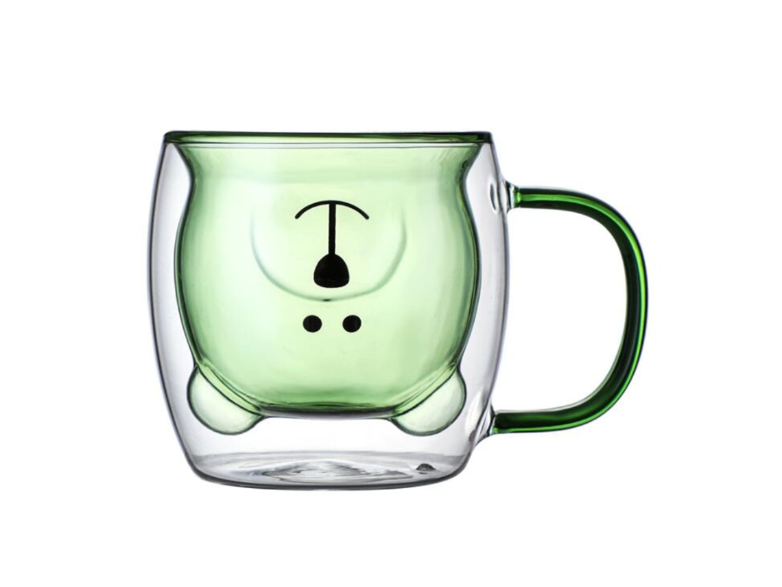 Caneca de Vidro Duplo com Alça e Design de Urso LAXISCREED