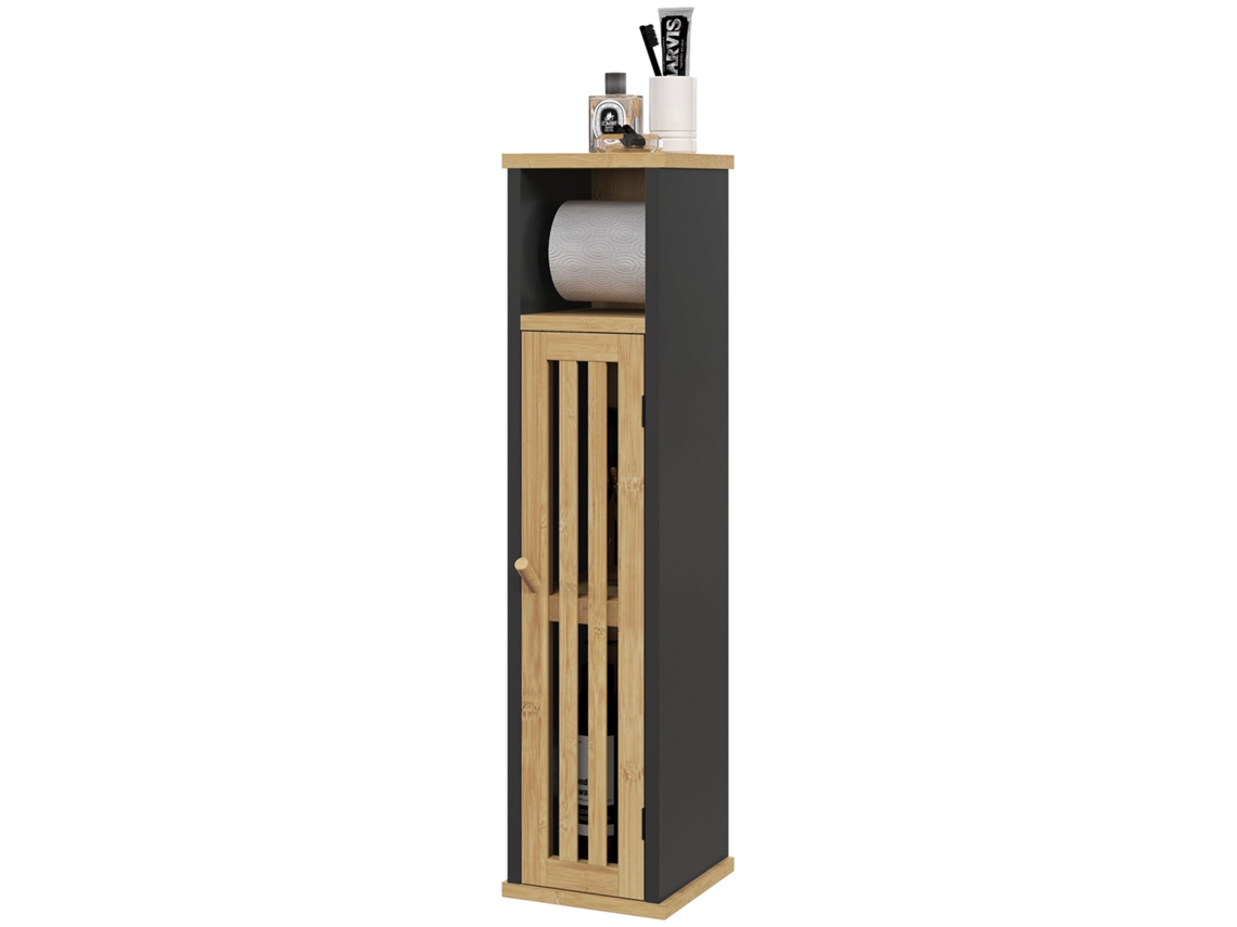Armário Casa 2 De Banho Com Suporte Papel Higiênico Bambu Barra Removível Níveis + Saída