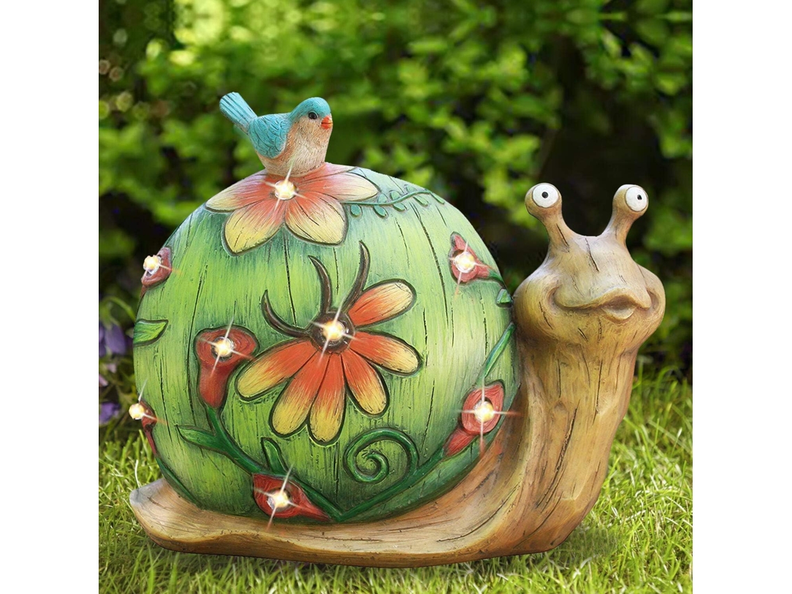 Estátua de Jardim Estatueta de Caracol Escultura Animal de Resina Movida a Energia Solar Luz Interior Decorações Ao Ar Livre