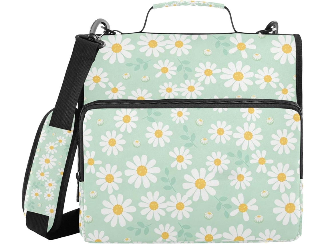 Pasta Organizadora Mint Daisy Buds com Alças e Cabeça, Fácil de Transportar, 3,8cm 1,5 Polegadas, 3 Anéis