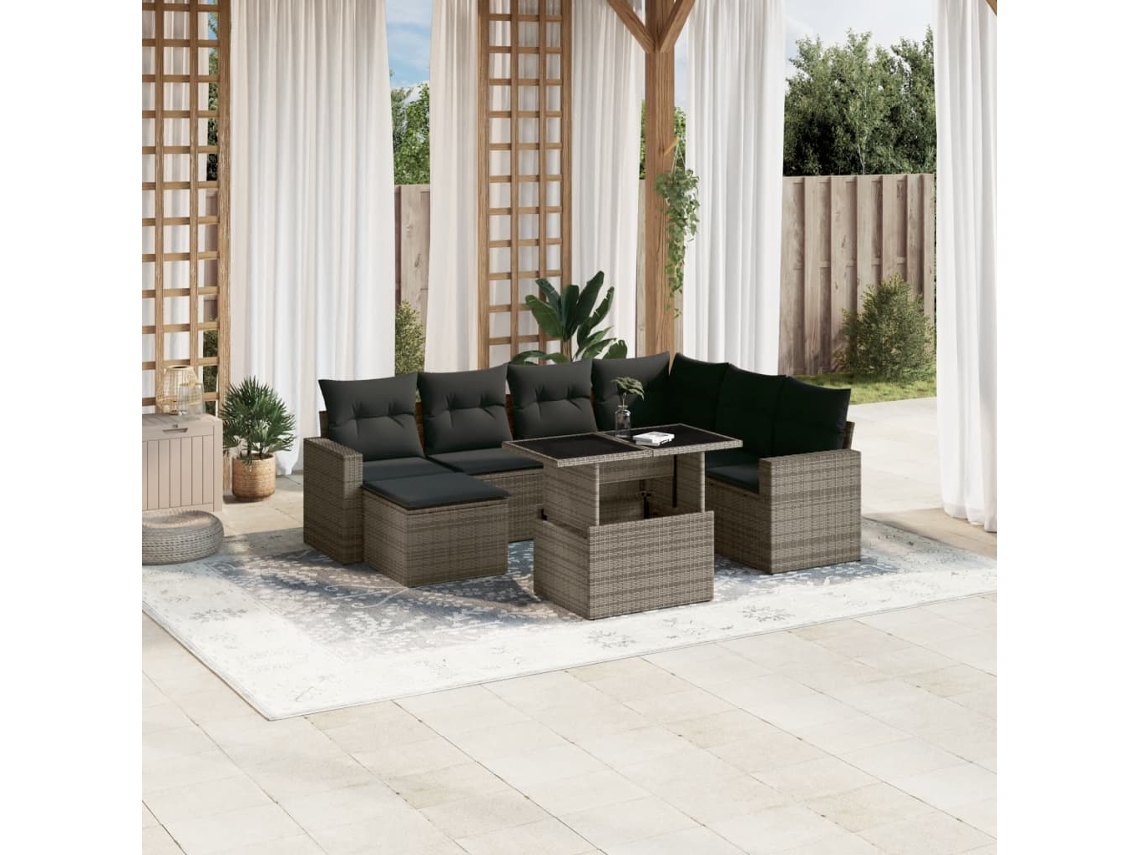 Vidaxl 8 Pcs Conjunto Sofás De Jardim C/ Almofadões Vime Pe Cinzento