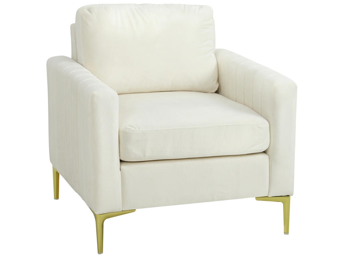 Poltrona em Veludo Acolchoada com Assento Amplo Braços e Almofada 81x77x81 Cm na Cor Creme VOLTEDGE
