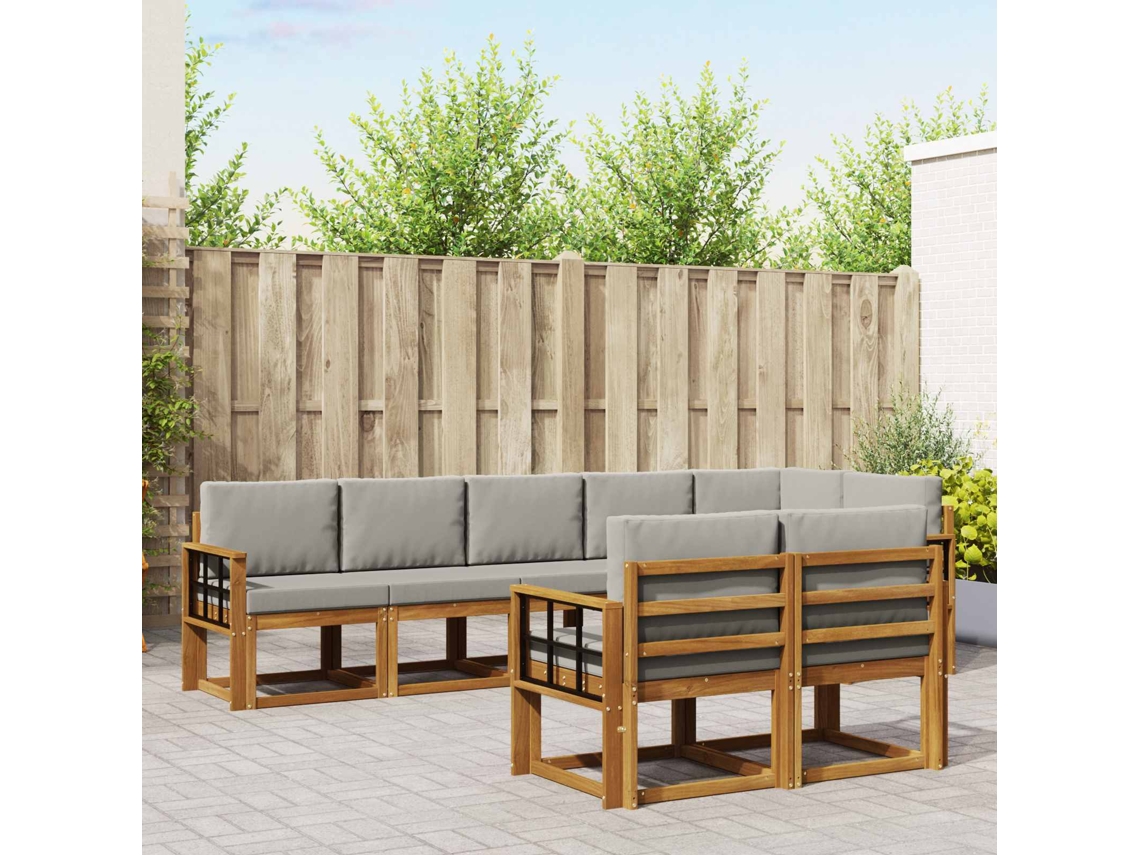 Vidaxl Conjunto De Sofás Para Exterior 8 Pcs Cinza Natural E Claro