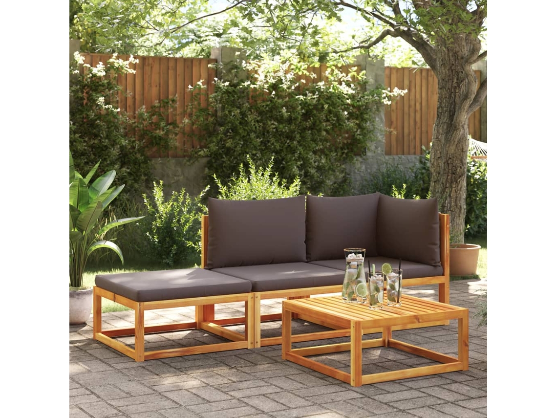 Vidaxl Conjunto De Sofás De Jardim Vidaxl De 3 Peças Com Almofadas De Madeira De Acácia E Corda