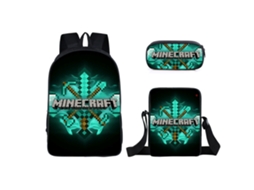 Conjunto De Três Peças De Mochila Escolar De Estudante Minecraft*