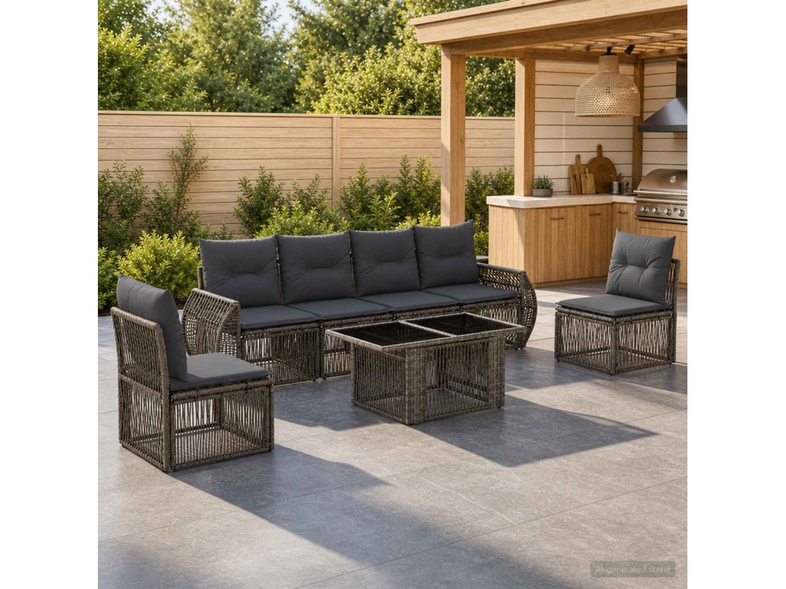 Vidaxl Conjunto De Sofá De Jardim 7 Unid. Cinza E Cinza Escuro Vime Pe