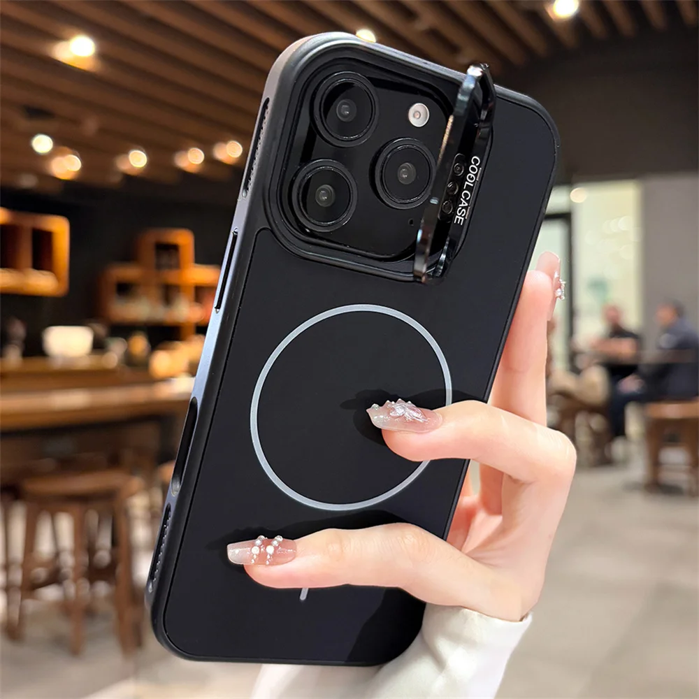 Capa Fosca Para Iphone 13 Pro Preto Com Suporte Para Lente Flip