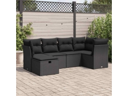 Vidaxl 6 Pcs Conjunto Sofás De Jardim C/ Almofadões Vime Pe Preto