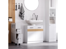 Móvel P/ Lavatório Pousar Armário C.banho Madeira Com 2 Portas E Prateleira Interior Moderno 60x30x60.5cm Branco