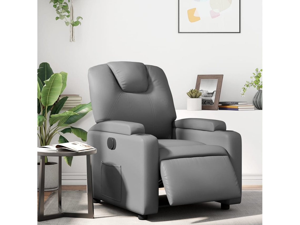 Vidaxl Poltrona Reclinável Elétrica Couro Artificial Cinzento