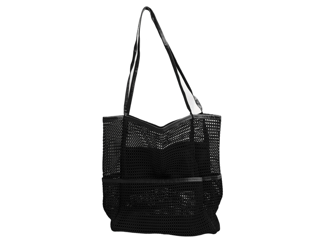 Yncm-bolsa De Praia De Malha Preta Com Múltiplos Bolsos