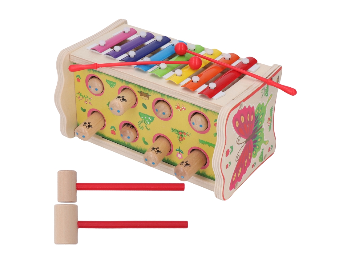 Brinquedo De Martelamento Musical De Madeira 2 Em 1 Educativo Para Bebês E Crianças