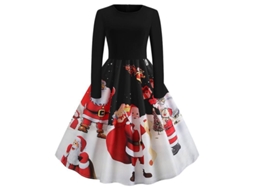 2026 vestido Midi Retro de Natal para Mulher com Estampa de Papai Noel com Mangas Longas Vintage Rockabilly Elegante para Festivais e Eventos