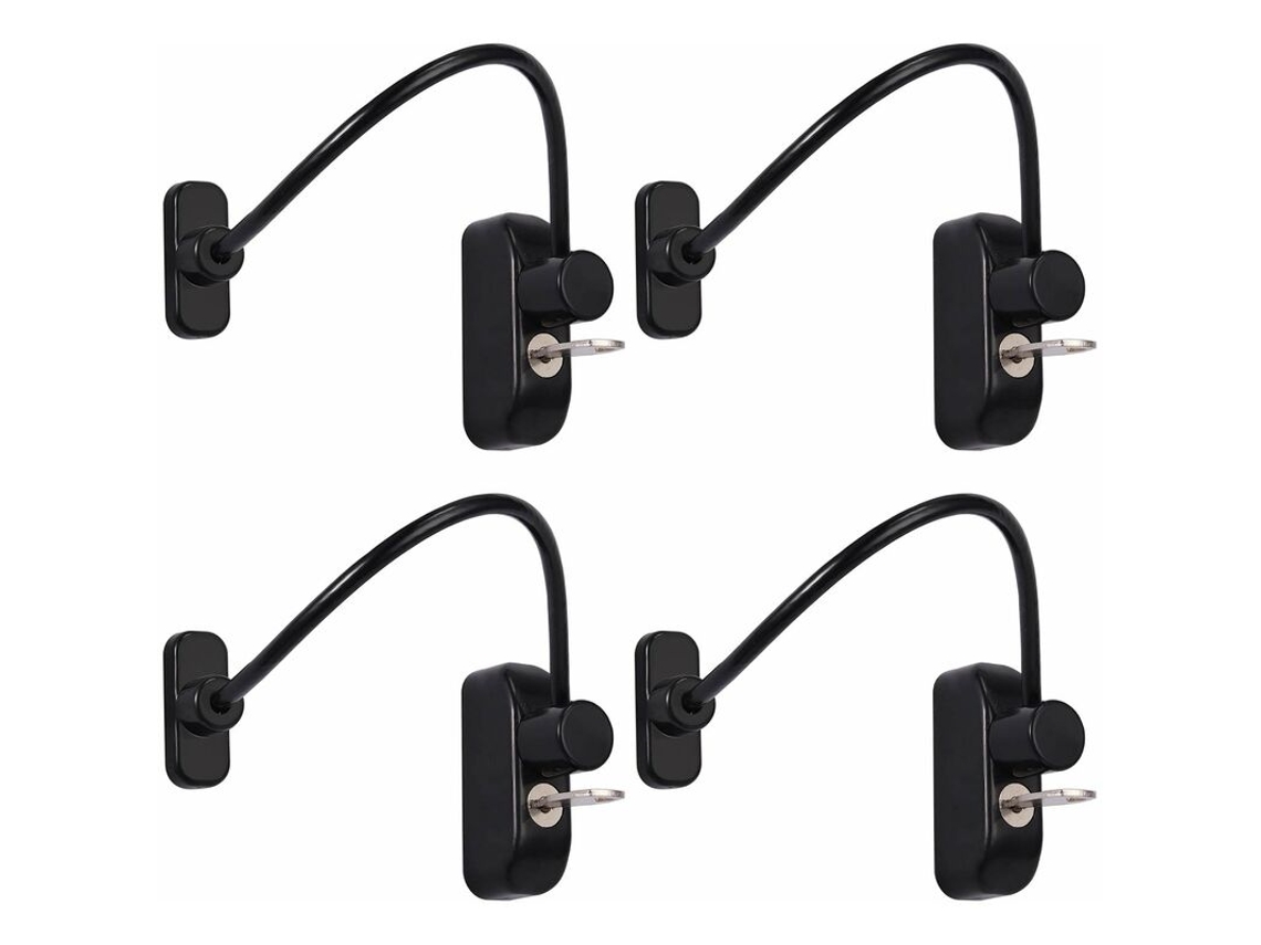Pacote Com 4 Travas Para Janelas Deslizantes, Cabo De Segurança Para Portas Deslizantes, Preto, Com Chave De Aço Inoxidável Aquaforge
