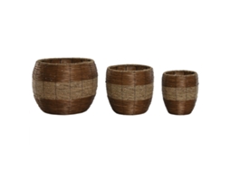 Conjunto de vasos HOME ESPRIT Natural Metal Fibra Tropical 33 x 33 x 30 cm
