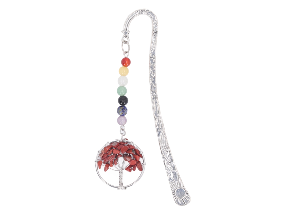 Marcador De Livro De Árvore De Pedra Exquisito Com 7 Chakra Pedras Curativas Metal Para Professores Estudantes Mulheres Vermelho