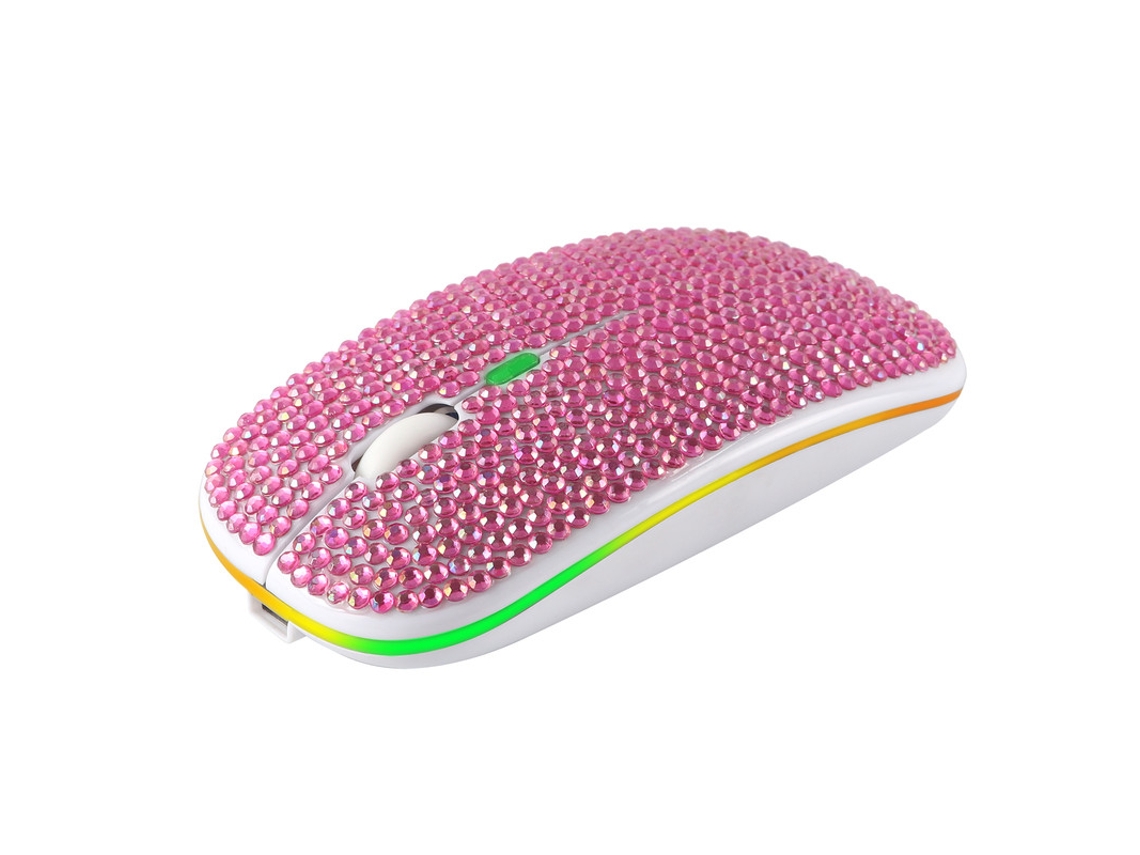 Rato Yizhood Bluetooth 5.0 Sem Fio 2.4g Recarregável Cravejado De Diamantes Silencioso Ultrafino Usb Portátil Para Laptop Pc Rosa