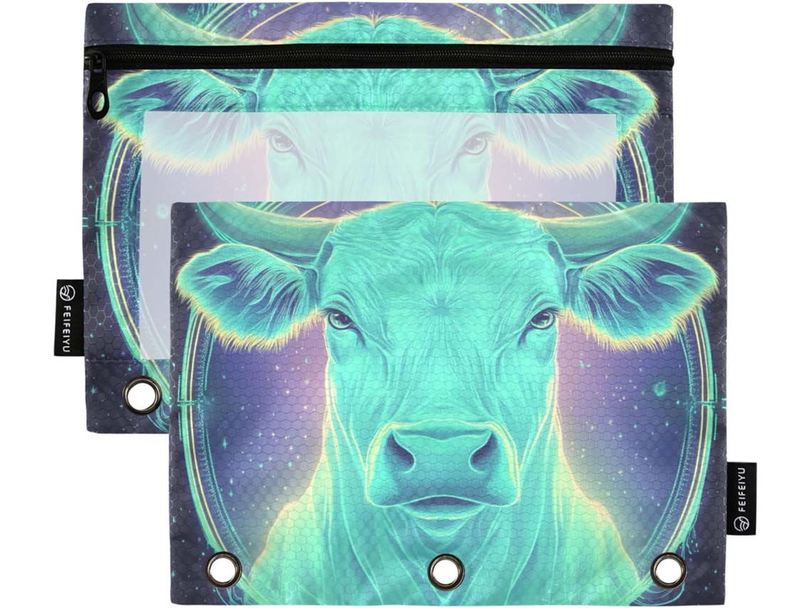 Lápis Com Estampa De Vaca E Tarô, Com Visor Transparente, Estojo Macio Em Diversas Cores, 3 Organizadores Escolares De