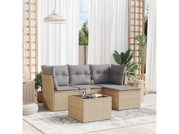 Vidaxl 5 Pcs Conjunto De Sofás P/ Jardim Com Almofadões Vime Pe Bege
