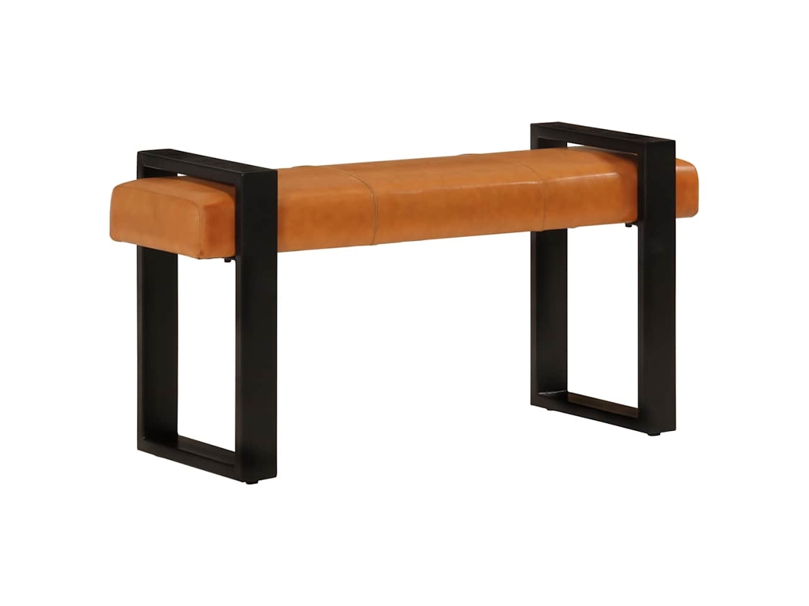 Vidaxl Banco 110 Cm Couro De Cabra Genuíno Preto E Castanho