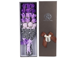 Buquê Flores Sabão Artificial Rosa Roxo Gradiente Caixa 18 Peças