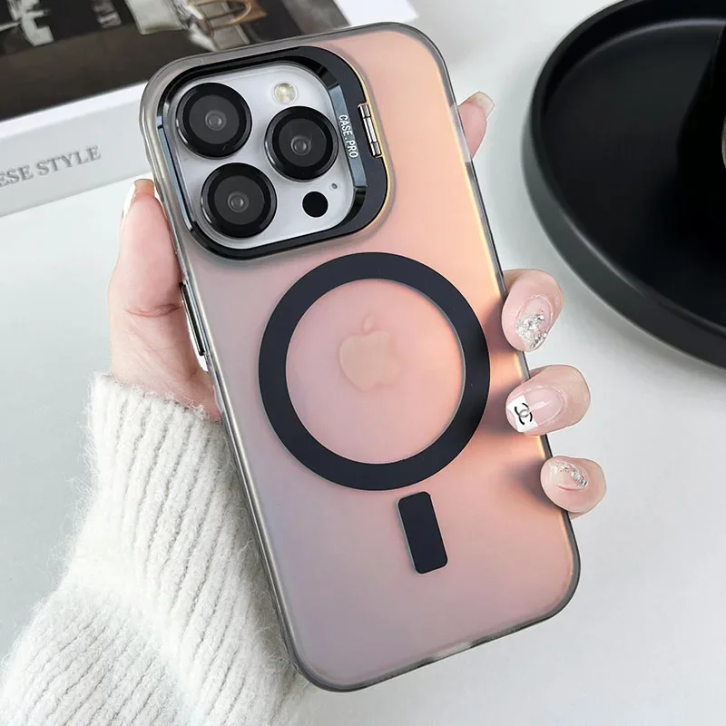 Capa Magnética Para Celular (iphone 11 Pro Max Preto) Com Mudança De Cor E Suporte De Metal.
