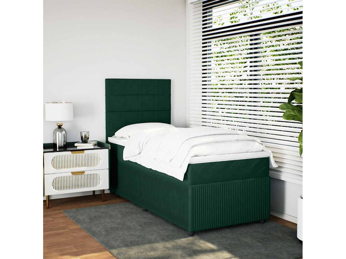 Vidaxl Cama Com Molas/colchão 90x190 Cm Veludo Verde-escuro