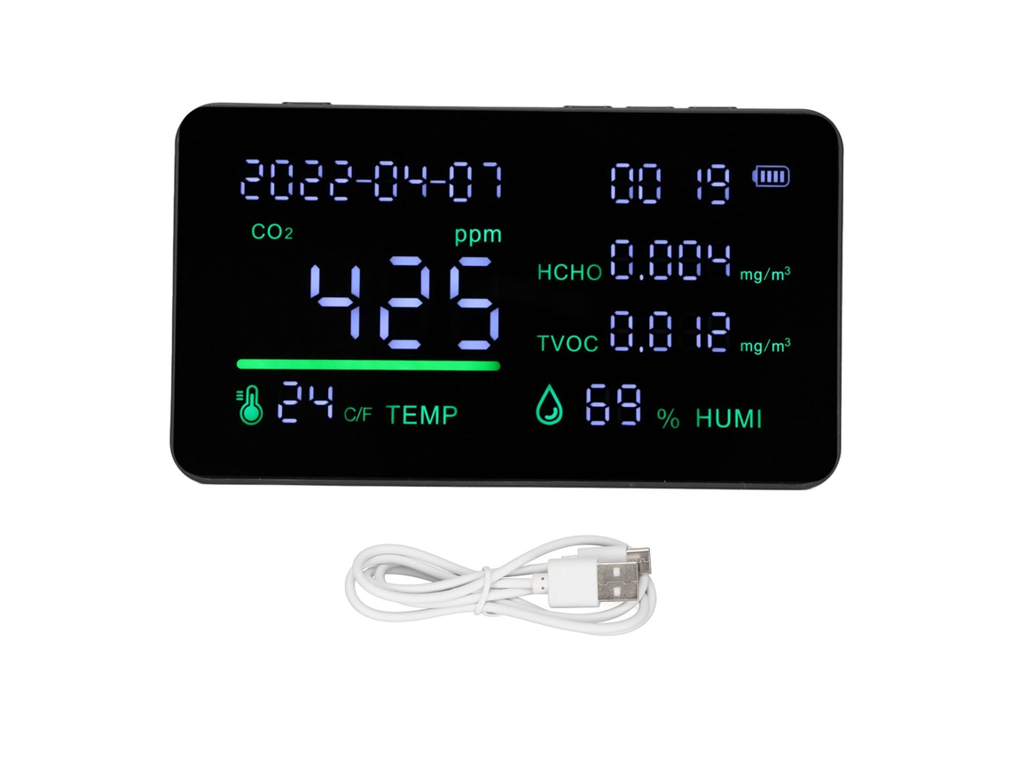 Detector de Co2 Monitor de Qualidade do Ar com Detecção de Temperatura e Umidade